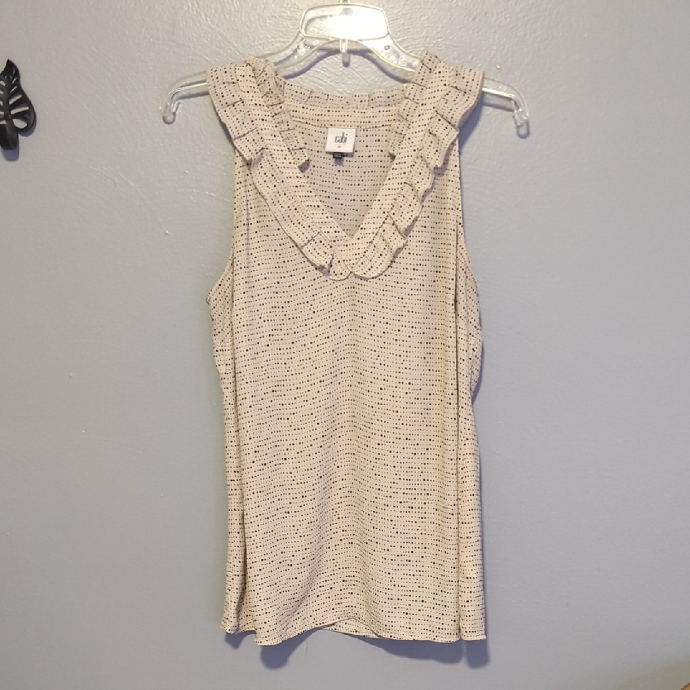 Cabi Brand Racerback Chic Cream Polka Dot Ruffle Top Medium M